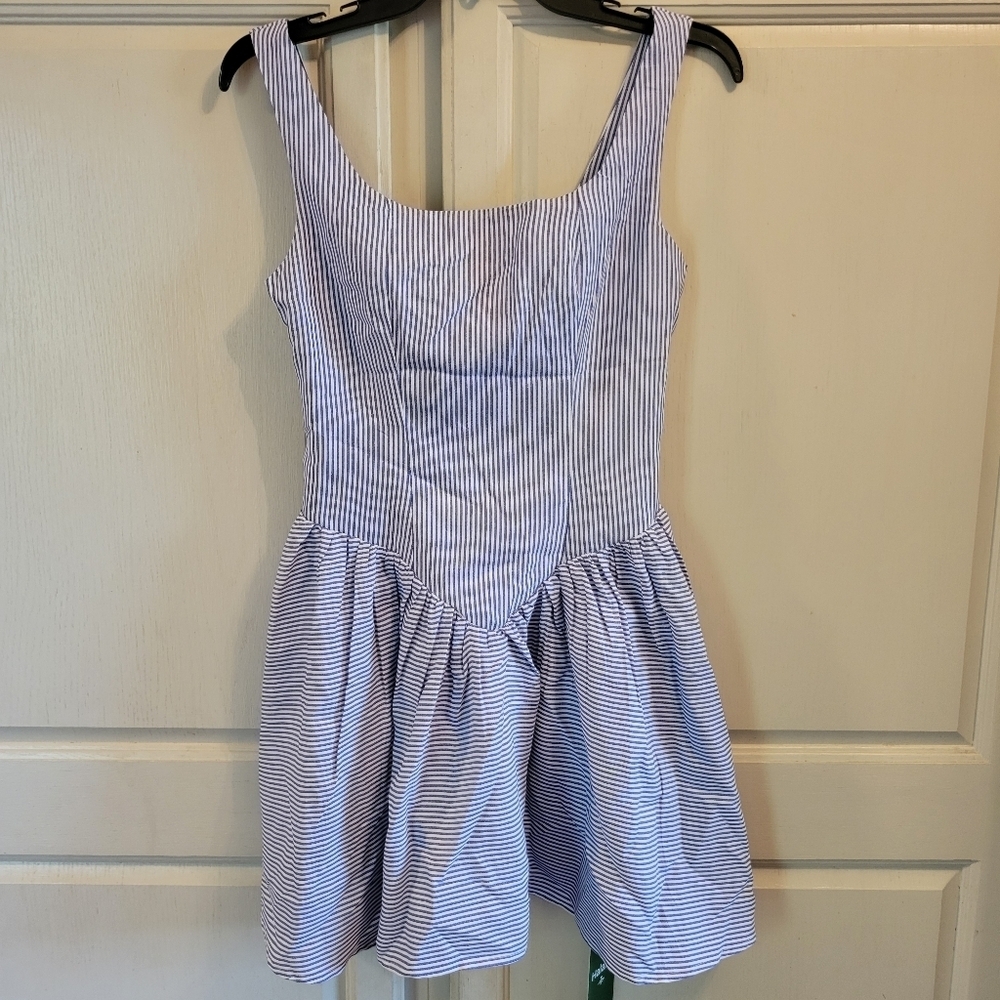 Halara Non-stretch Blue White Stripe Drop Waist Mini Dress
